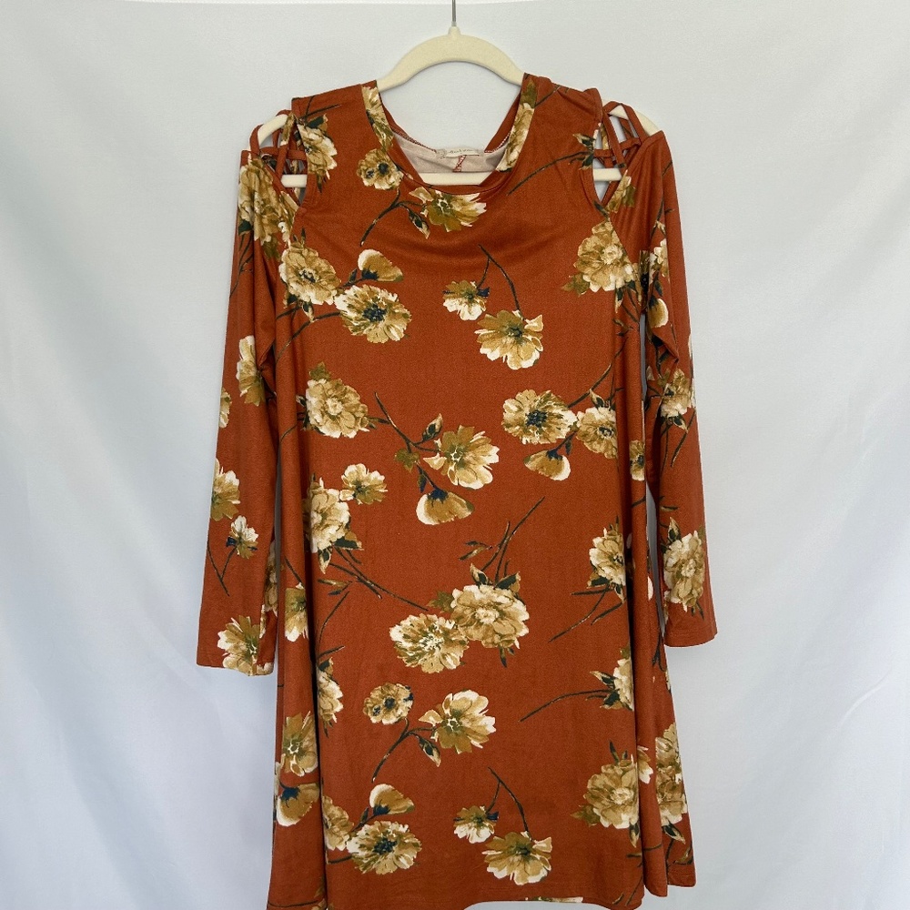 Altar’d State Rust Floral‎ Cold Shoulder Dress - Size S